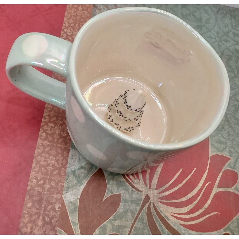 Anthropologie One Pine Day Mug Iridescent Green Christmas Tree Inside Polka Dot